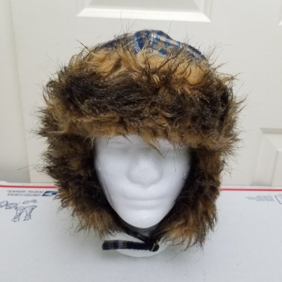 Chisty's Crown Collection Plaid Trooper Aviator Hat Blue Wool Grizzled Punk Rock - Picture 2 of 9